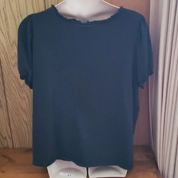 TWO Plus Tops 1X Black cotton top by Roaman's + Cute top by Croft & Barrow - Picture 4 of 9